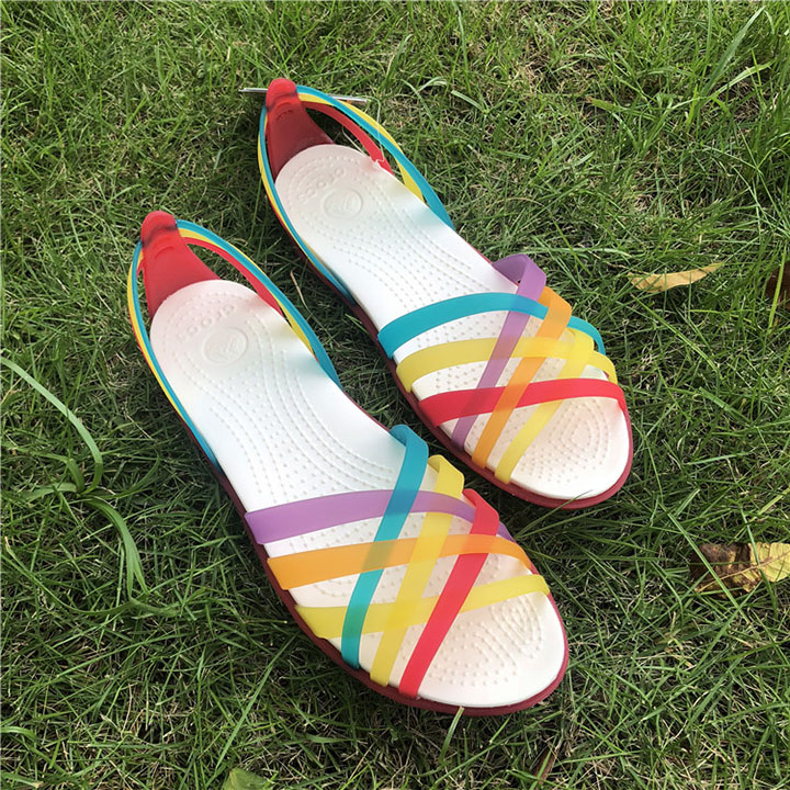 SANDAL NHỰA ĐI MƯA -CROCS- HUARACHE FLAT MÀU ĐỎ