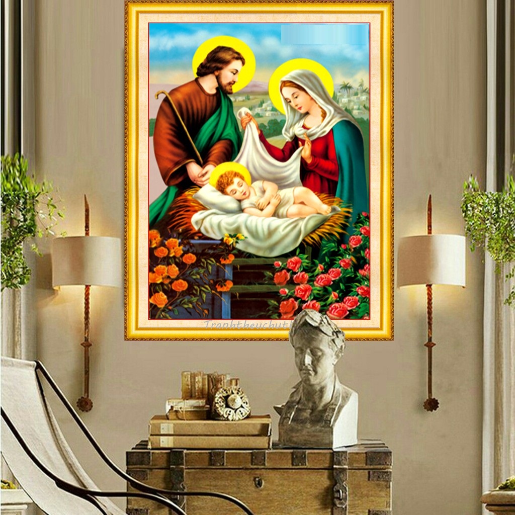 Tranh thêu chữ thập gia đình Chúa LV3027 Kích thước: 45*64cm
