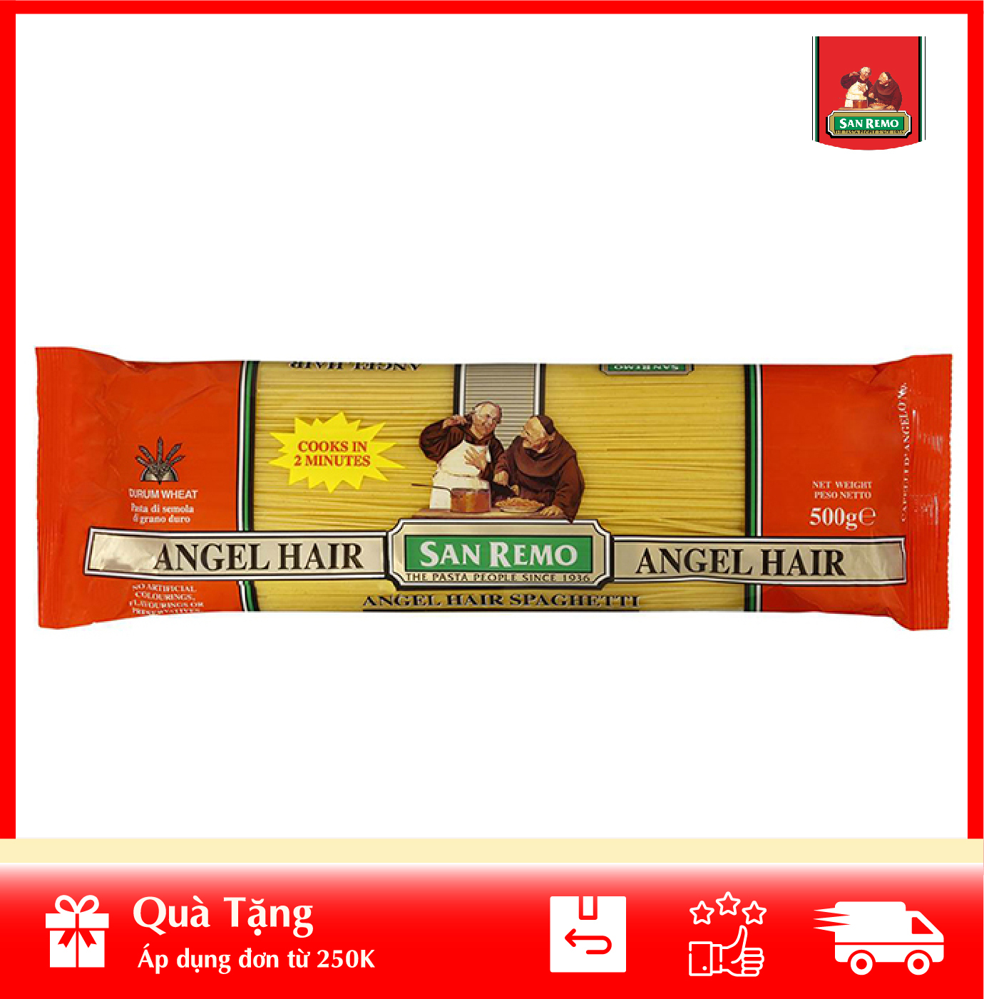 Mì spaghetti sợi mảnh angle hair san remo gói 500g