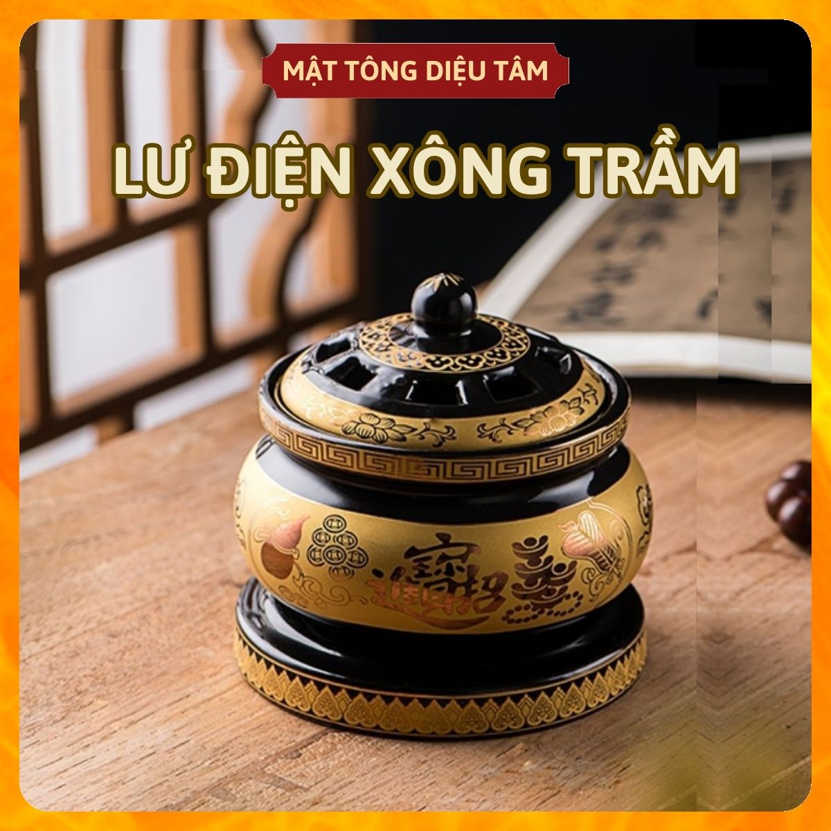 Lư điện xông trầm Lư xông trầm hương lư đốt trầm có hẹn giờ, điều chỉnh nhiệt độ dùng để xông trầm, tinh dầu đồ thờ cúng phong thủy Diệu Tâm - Lư điện sen quạt