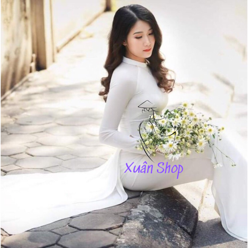 Áo dài trắng học sinh 04 tà lụa nhật / áo dài nữ sinh/ áo dài học sinh cấp 3/ áo dài truyền thống