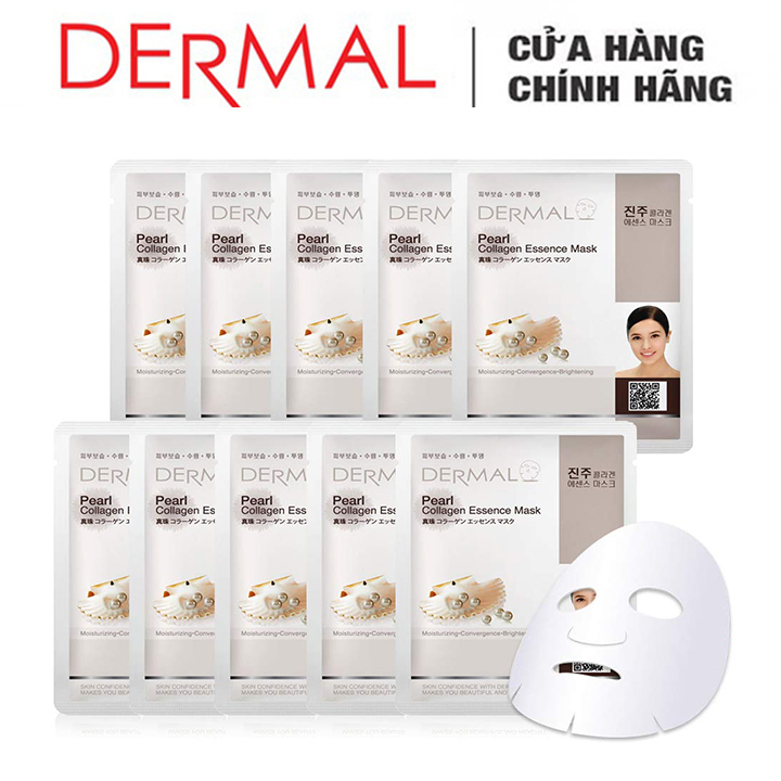 Mặt Nạ Dermal Tinh Chất Ngọc Trai Dưỡng Trắng Da Pearl Collagen Essence Mask 23g - 10 Miếng