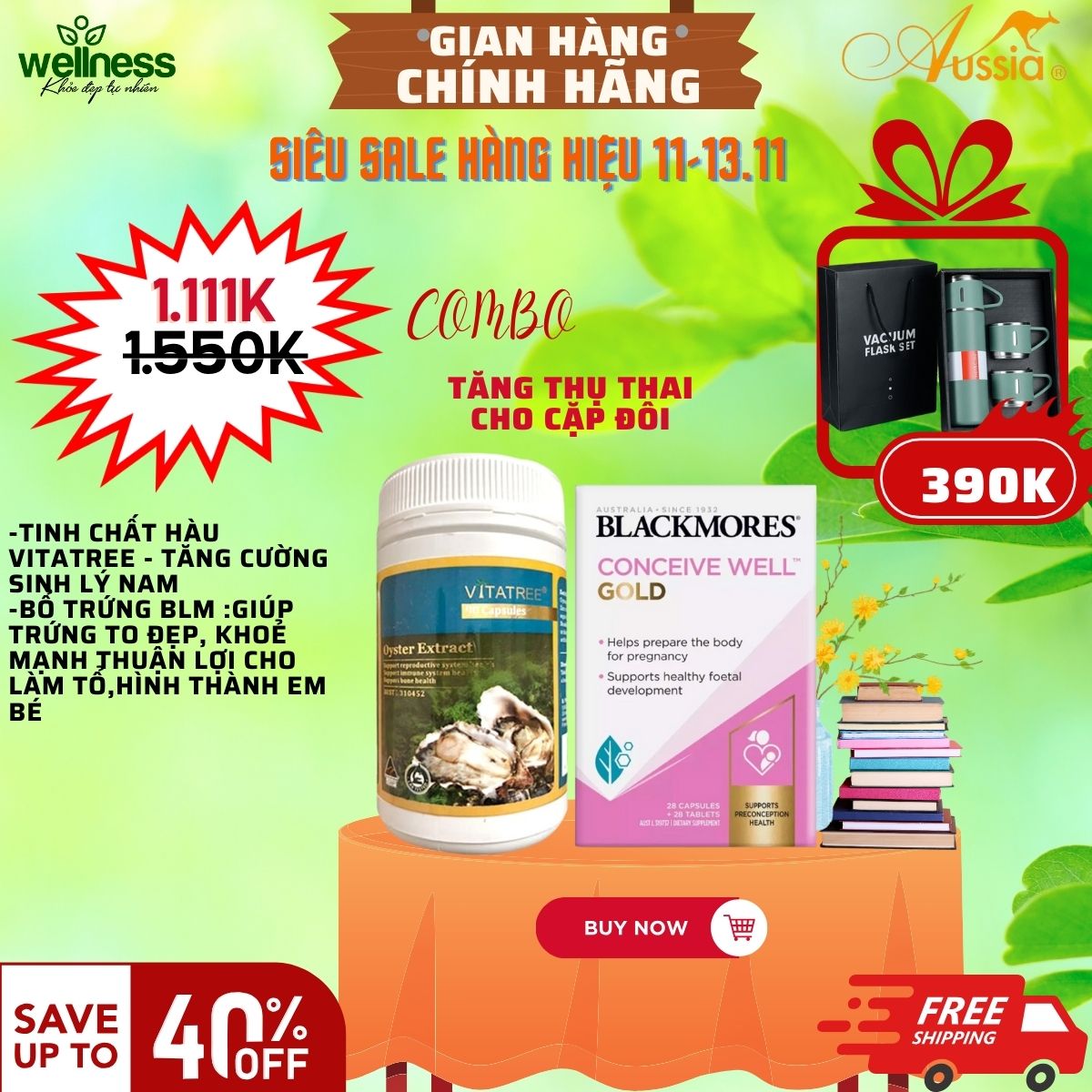 Combo tăng khả năng thụ thai - hàu vitatree