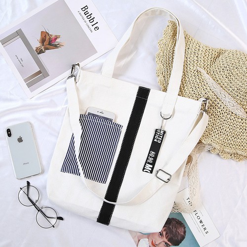 Túi vải tote đeo chéo nữ kẻ đẹp chuẩn phong cách.ẢNH THẬT