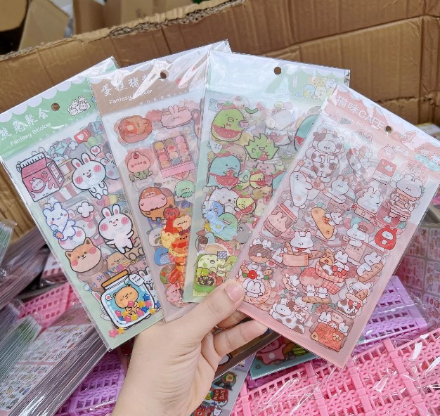 Vỉ Sticker cute ,Hình dán sticker gấu siêu siêu cute vĩ 4 miếng nhiều hình khác nhau trang trí sổ tay, máy tính, laptop, góc học tập