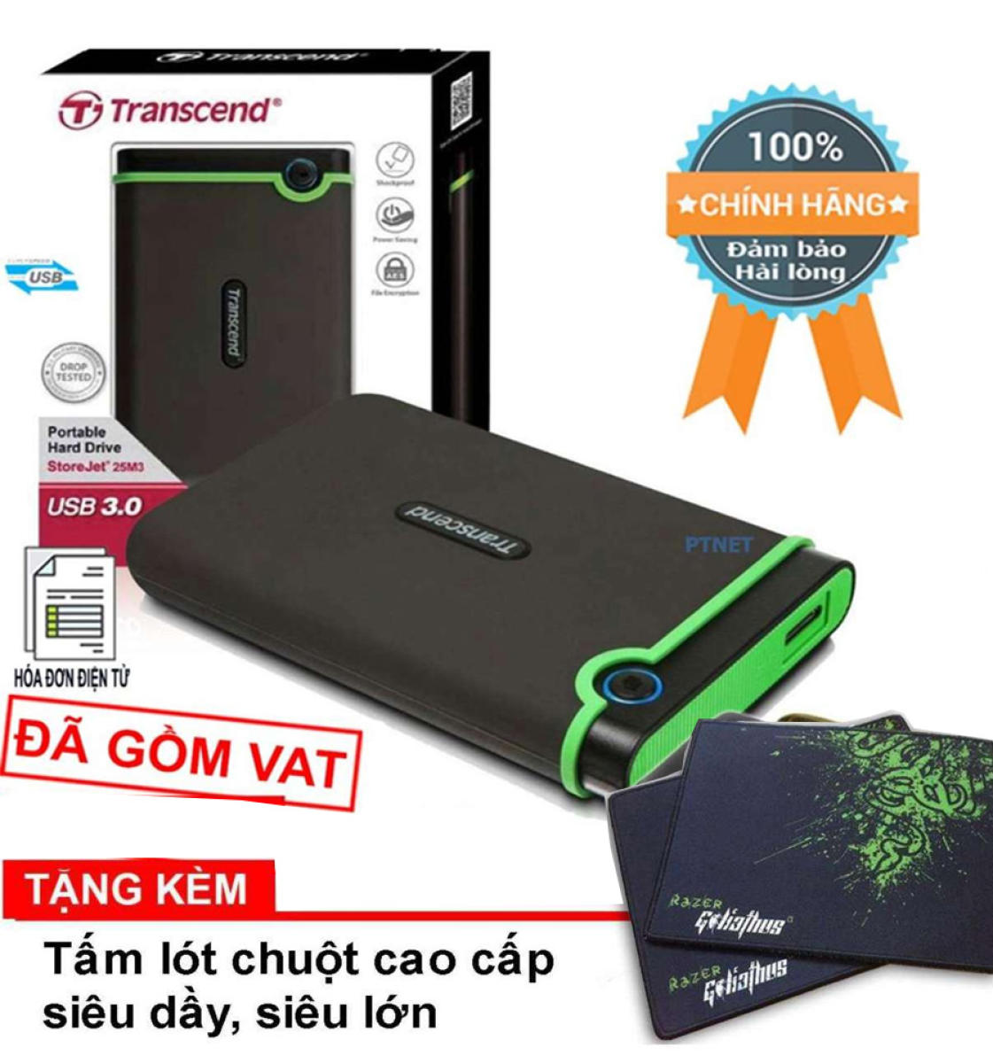 Ô cứng di động siêu tốc USB 3.0 Transcend 1TB H3 (Xanh/Tím) M3 (Viền xanh lá) - Phân phối bởi FPT/SPC/diepkhanh
