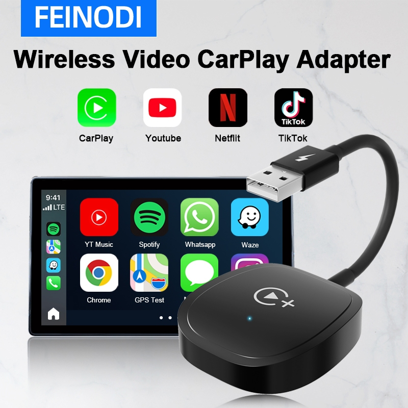 FEINODI Bộ điều hợp video xe hơi Apple CarPlay không dây hỗ trợ xem phát lại YouTube/Netflix/tiktok/video