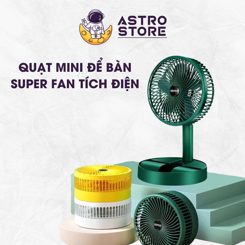Quạt tích điện super, quạt mini để bàn sạc tích điện 3 tốc độ gió cực mát xoay 360 độ tiện dụng, bảo hành 12 tháng