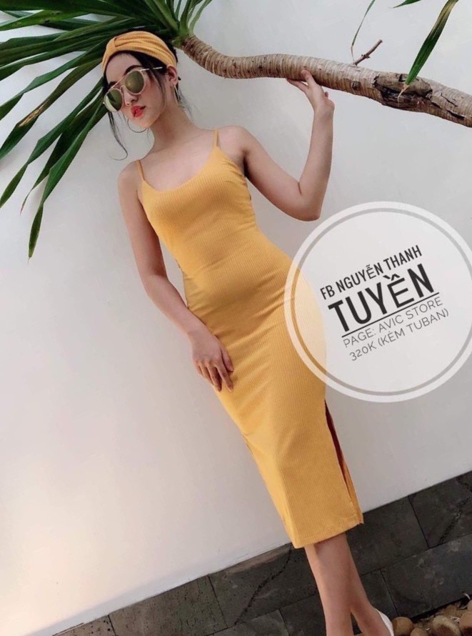 Đầm body 2 dây thun gân xẻ tà siêu quyến rũ cho phái đẹp