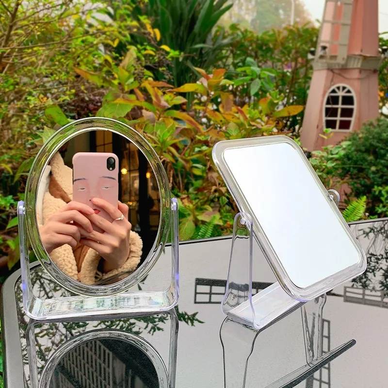 Gương trang điểm gương để bàn hai mặt trong suốt xoay 360 độ hình vuông hình oval cho bạn gái