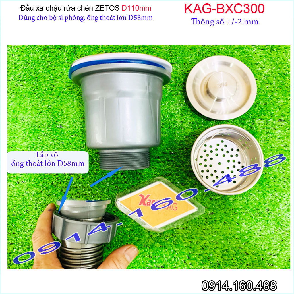 Đầu xả chậu chén bát Zentos KAG-BXC300 LOẠI TỐT, bầu thoát cho chậu rửa inox đường kính 11cm thoát nhanh rổ lọc rác tốt