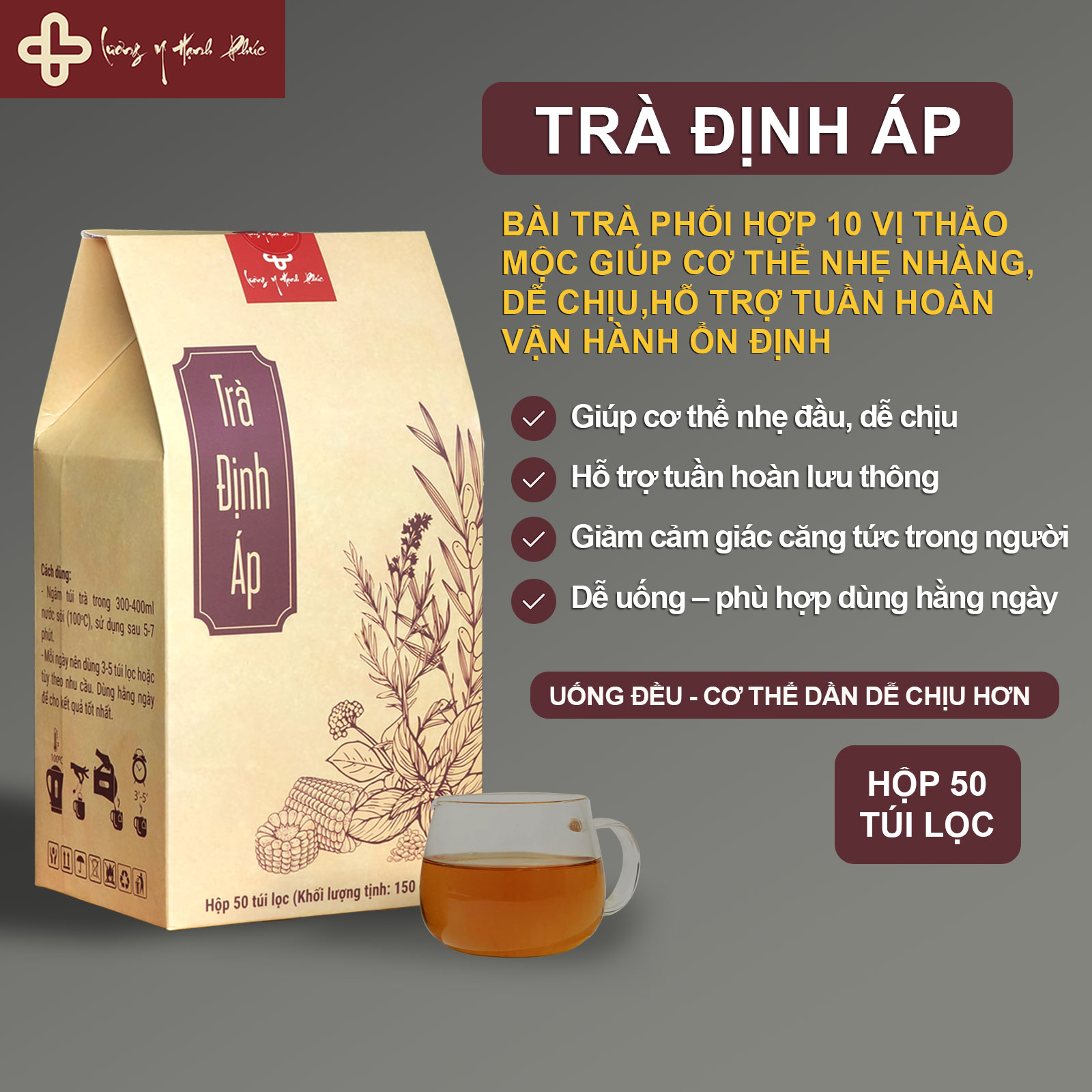 Trà Định Áp Hạnh Phúc - Hỗ trợ hạ huyết áp, xơ vữa động mạch, phòng ngừa bệnh tim mạch