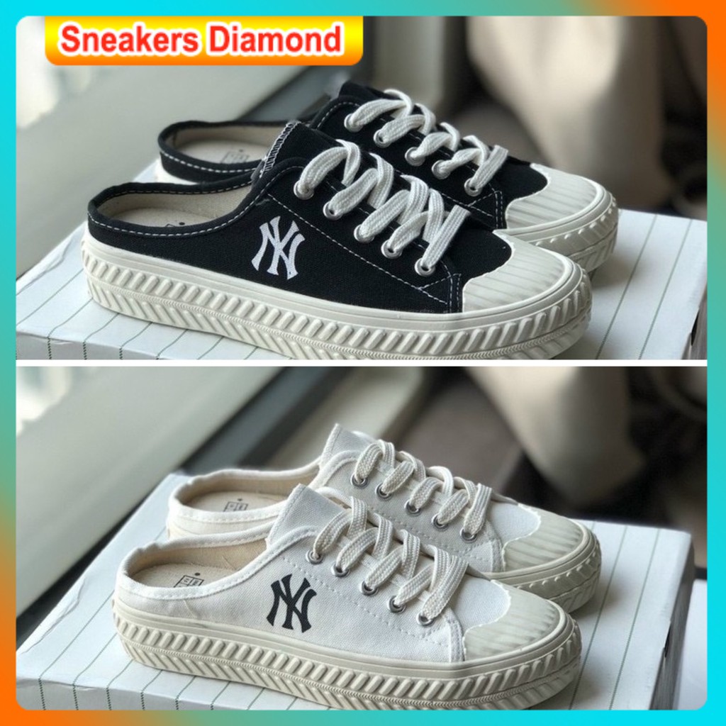 Sock 🎁 giày sục ny đạp gót màu trắng chữ đen, sục mlb đen chữ trắng sục ny, sục 𝐌𝐋𝐁 đạp gót bản đẹp , hàng full box + bill