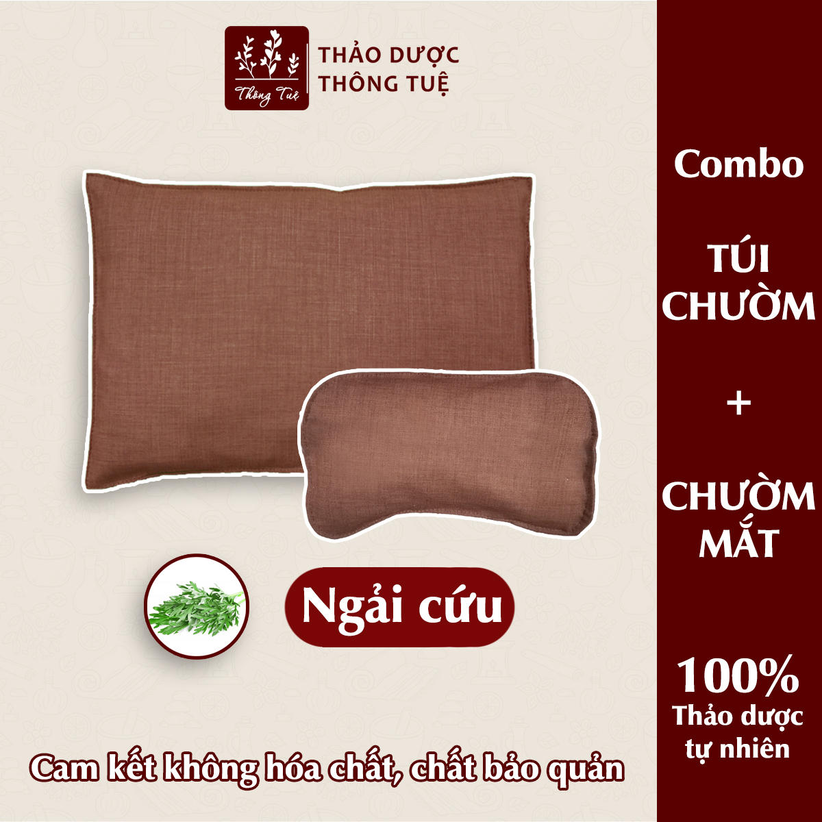Combo túi chườm đa năng + chườm mắt thảo dược thông tuệ - ngải cứu