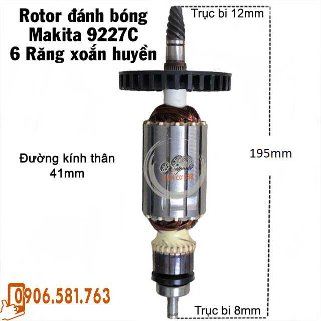 Rotor máy đánh bóng makita 9227c, 9237c 220v - tặng chổi than