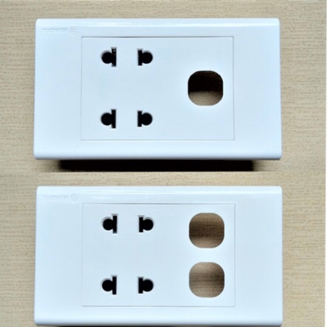 2 ổ cắm 2 chấu  + 1, 2 lỗ hạt tròn S18 Sino
