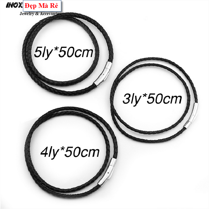 Dây chuyền Nam dây da khóa trắng inox cao cấp nhiều size - Cam kết 1 đổi 1 nếu hoen gỉ sét