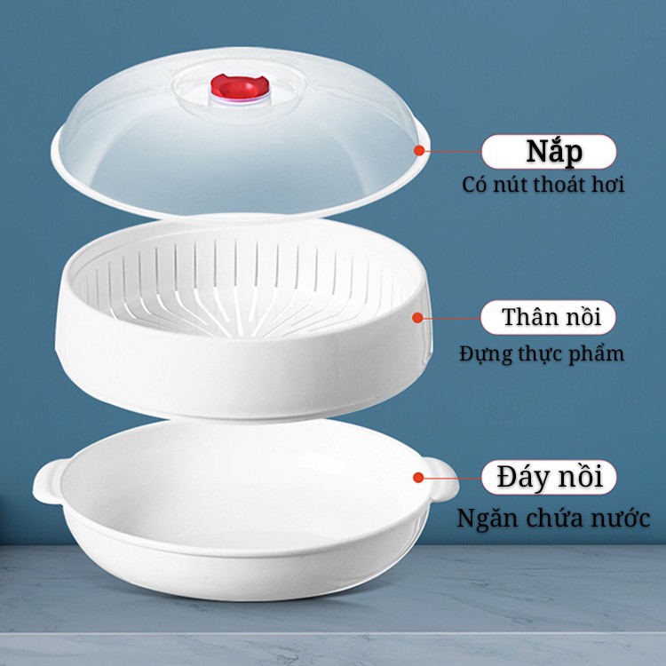 Nồi Hấp Thức Ăn Cao Cấp, Bộ Khay Hấp Dùng Cho Lò Vi Sóng Nồi Hấp Nhựa Chịu Nhiệt Nồi Hấp 3 Chi Tiết