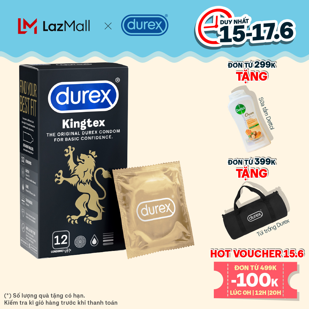 Bao cao su Durex Kingtex ôm sát bôi trơn size 49mm hộp 12 bao