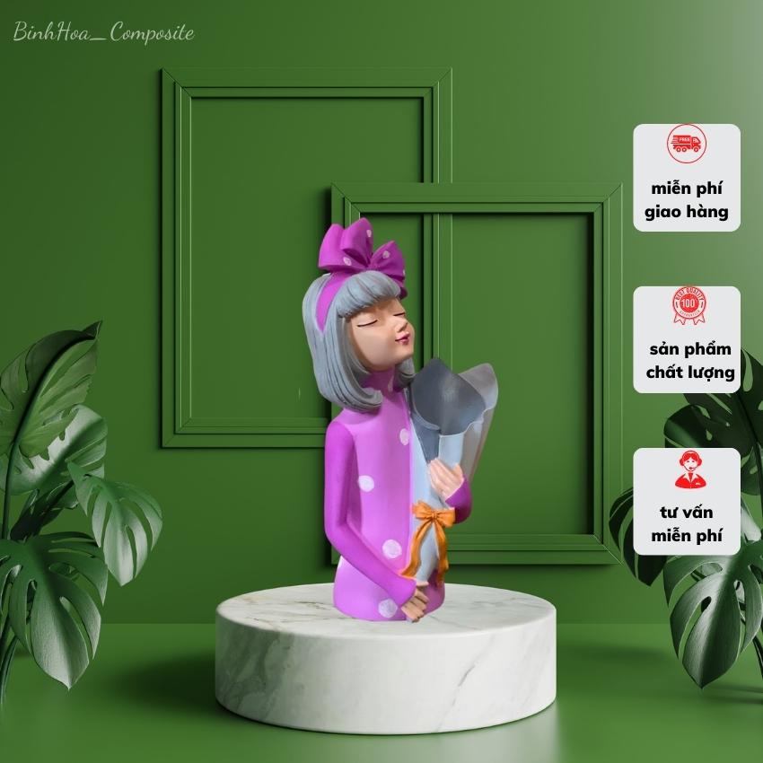 Bình hoa cô gái 5 composite mã bh285, bình hoa búp bê, lọ cắm hoa cao cấp, bình trang trí bàn làm việc