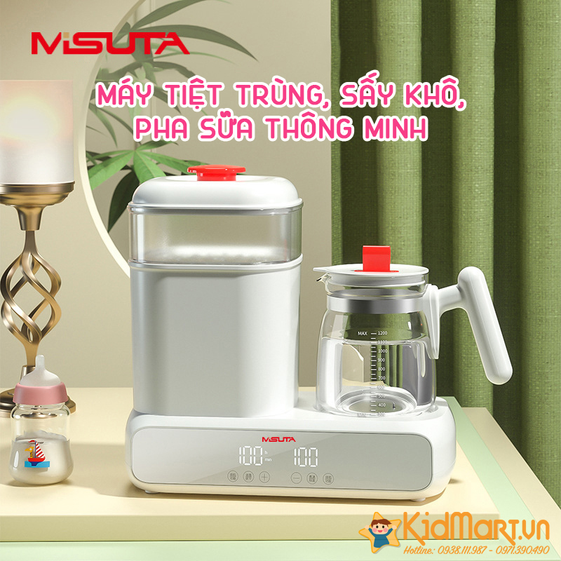 Máy hâm sữa và tiệt trùng bình sữa sấy khô kết hợp máy đun nước pha sữa