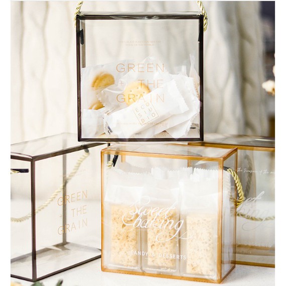 Hộp mica trong suốt đựng bán, kẹo nougat, bánh dứa