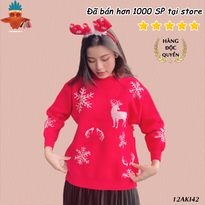 Áo len unisex họa tiết tuần lộc THOCA HOUSE đỏ, xanh đậm chất len dày dặn, nổi bật, phù hợp đi chơi, dạo phố, noel