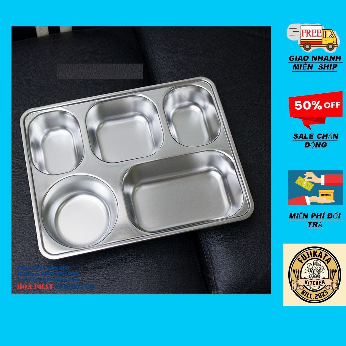 Khay cơm sâu lòng inox 304 loại dày 5 ngăn cao cấp - khay cơm inox văn phòng, khay cơm phần