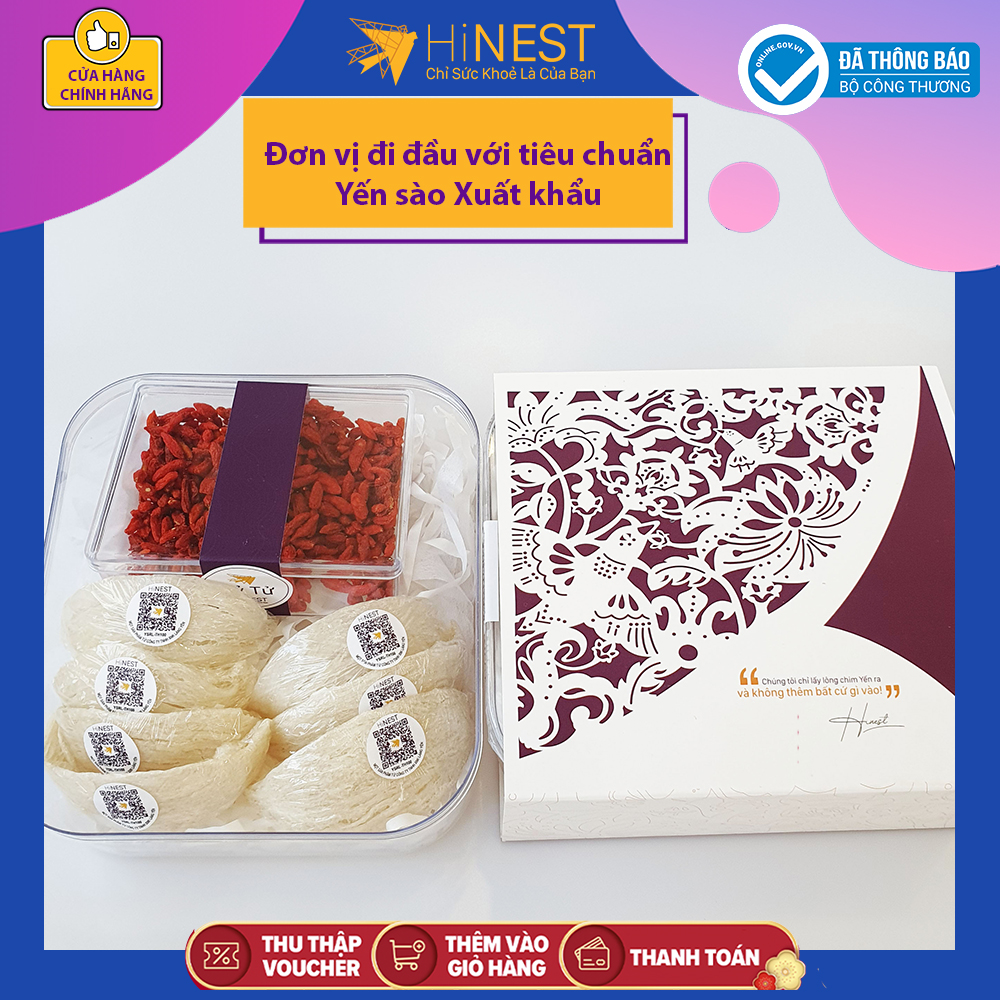 Tổ yến rút lông khô 50gr - Yến sào Thượng Hạng HiNest + tặng kèm táo đỏ