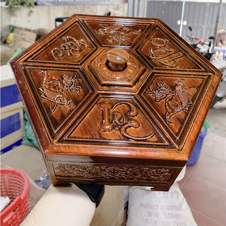  Khay đựng mứt Tết sang trọng giả gỗ họa tiết PHÚC LỘC THỌ cá chép 2024 - Hộp đựng mứt Tết cao cấp HỒNG QUANG - Khay mứt Tết 2024 