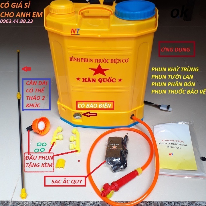 Bình phun thuốc trừ sâu Điện Cơ Hàn Quốc máy bơm mini 12v máy bơm phun sương 12v