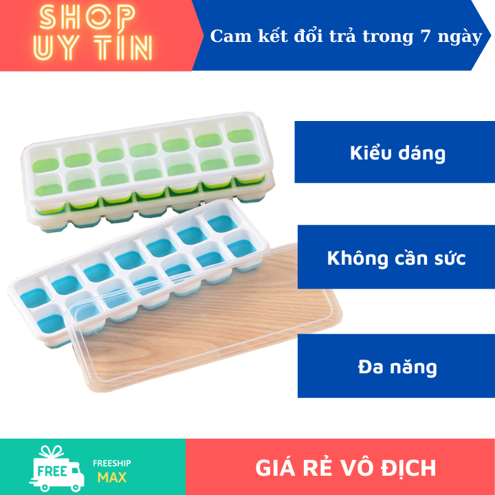 Khay làm đá silicon - Khay đá - khay làm đá - 14 viên - silicon - có kèm nắp