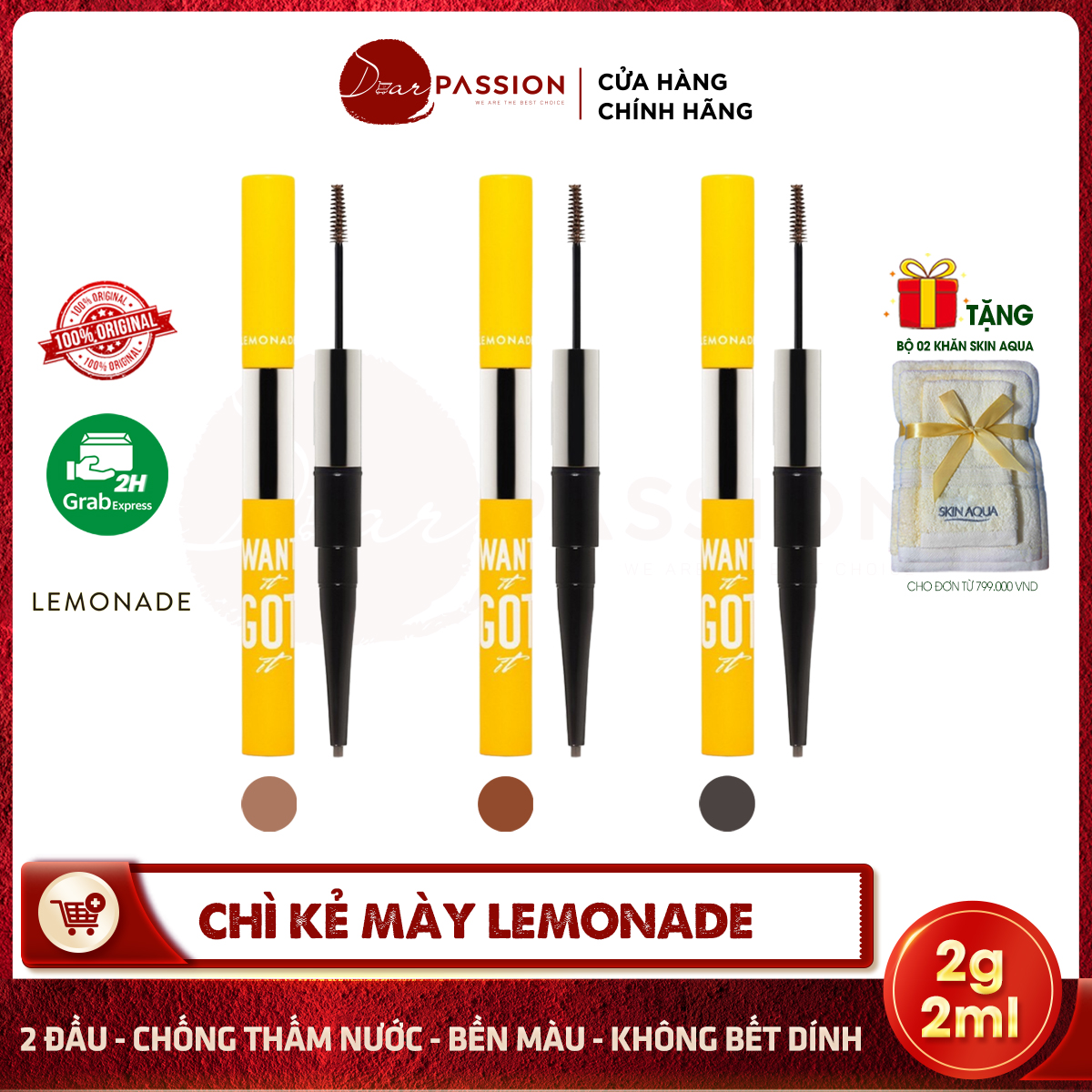 Chì kẻ mày 2 đầu lemonade bền màu, lâu trôi - lemonade want it got it dual eyebrow 2g+2ml
