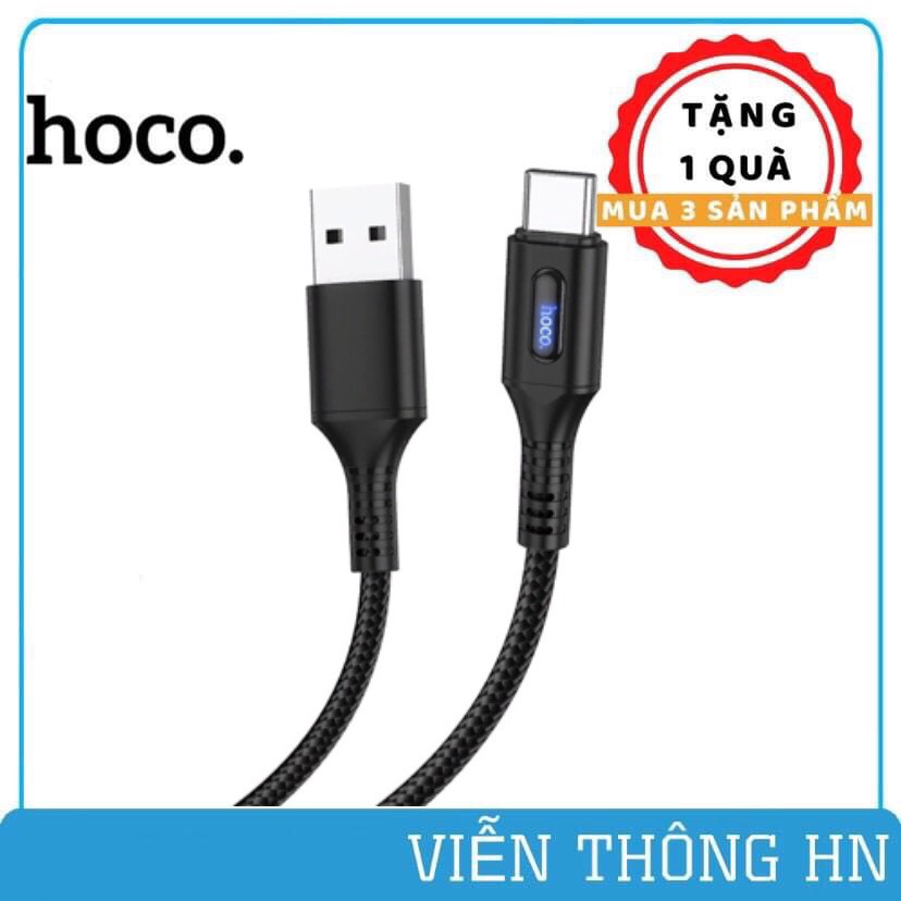Dây sạc tự ngắt điện khi đầy hoco u79 dòng điện 2.4a - cáp sạc nhanh lightning micro usb tyoe c bọc dù có led cho ip samsung oppo...vv