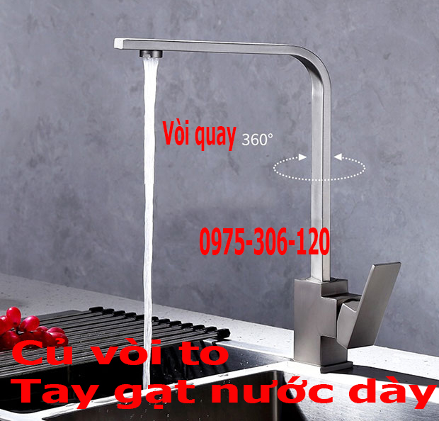 Vòi Rửa Chén Bát Nóng Lạnh Inox 304 N4003 Fotar và 2 Dây Nóng Lạnh Dùng Được cho 2 Hộc Chậu sáng bóng vĩnh viễn không han gỉ VÒI VUÔNG DẸT