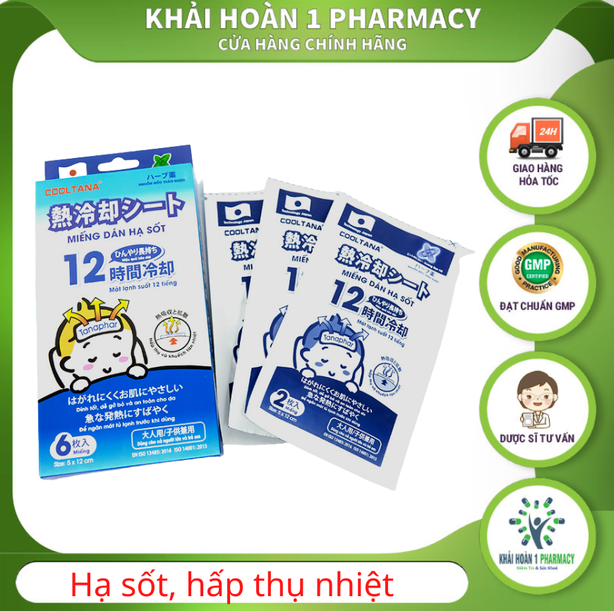 Miếng dán hạ sốt COOL TANA giúp hạ nhiệt, hạ sốt, giảm đau đầu hiệu quả suốt 12 tiếng - Hộp 6 miếng