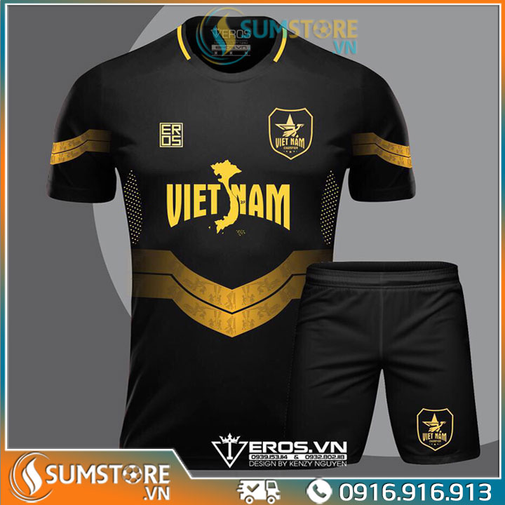  Áo Bóng Đá Việt Nam Champion Đen Độc Lạ S04 Vải Thun Lạnh Thái Cao Cấp 