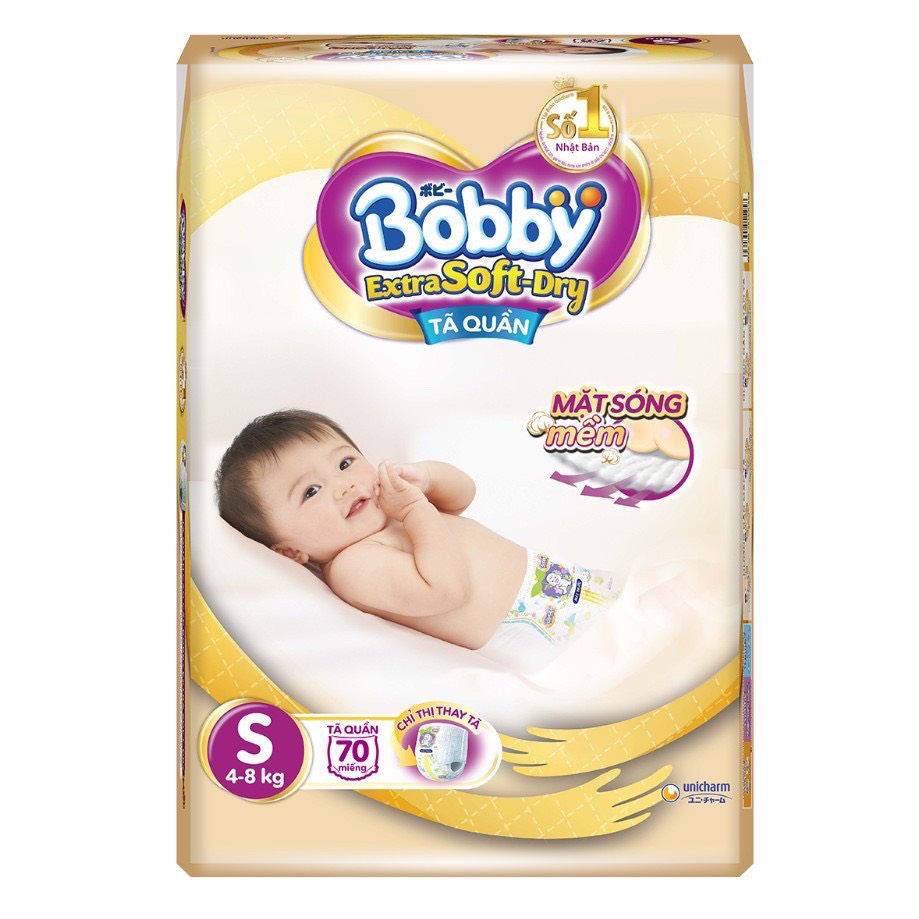 Tã Quần cao cấp Bobby Extra Soft Dry Size M60+4/XXL42+4/L52+2/XL46+6/S70+6 miếng - Chính Hãng