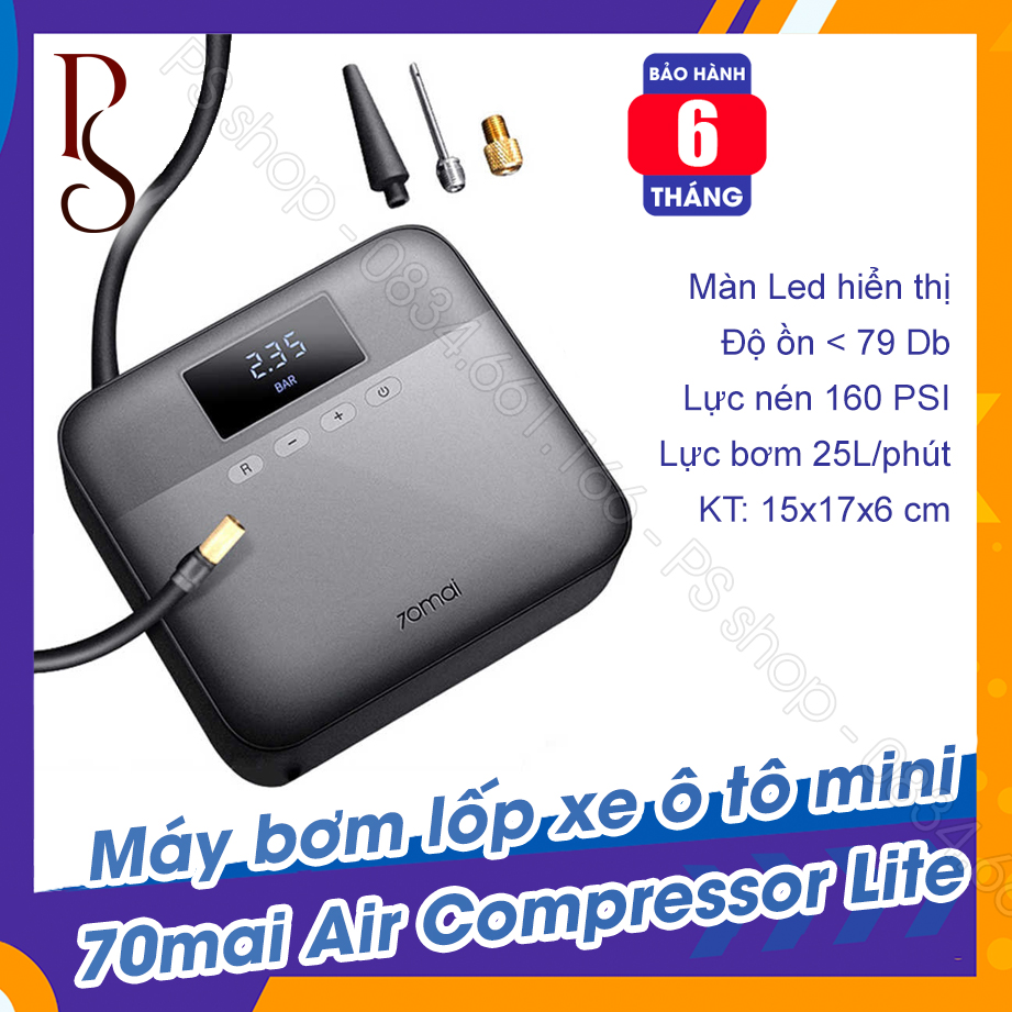 [Mã ELMAR31 Giảm 10%] Máy bơm lốp ô tô mini Xiaomi 70mai Air Compressor Lite - Lực bơm 160 psi - Bơm 25L/phút - Tẩu cấp nguồn 3m [BH 6 tháng]