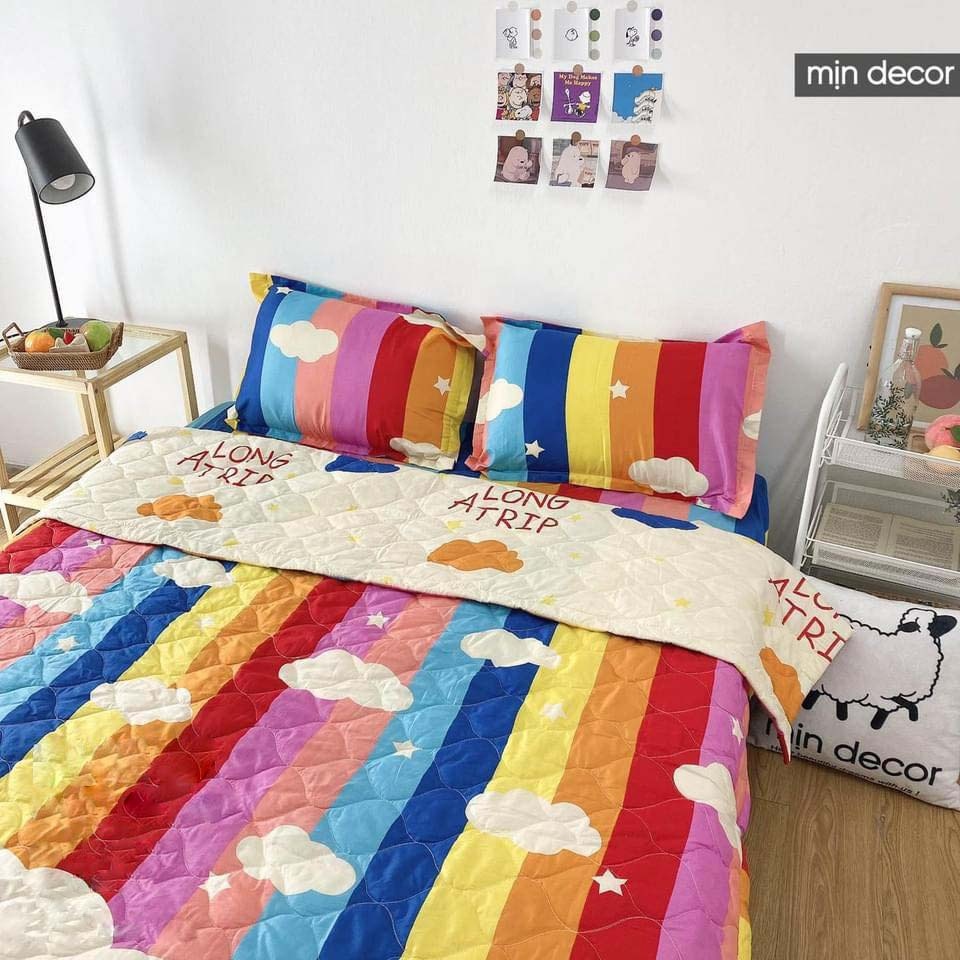 Bộ chăn ga gối Cotton 3D Mịn Decor - Bộ ga giường CHĂN TRẦN bông mùa hè mềm mịn MIỄN PHÍ bo chun
