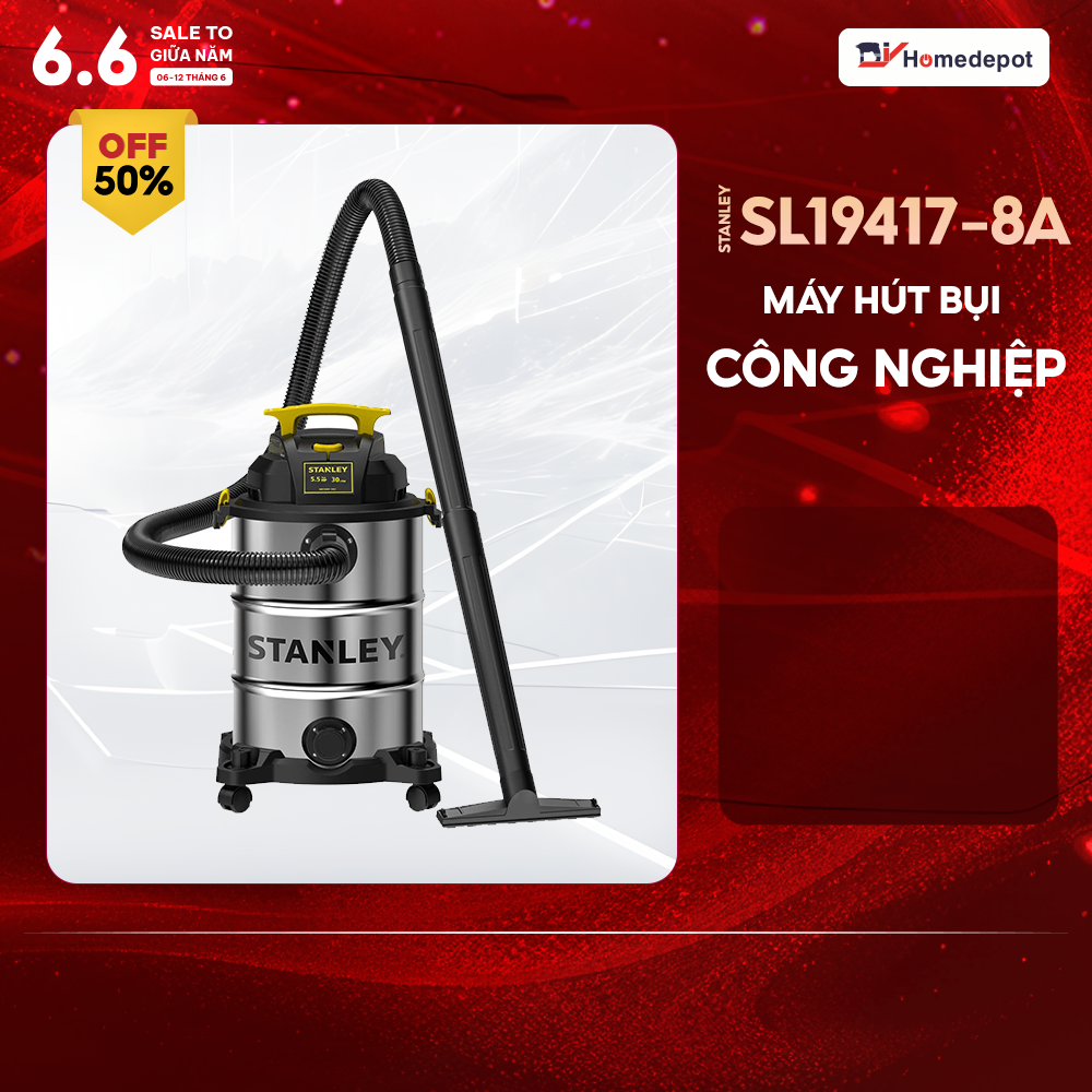 Máy hút bụi công nghiệp khô / ướt / thổi stanley sl19417-8a 4000w 5.5hp - bộ lọc hepa - bảo hành 12 tháng