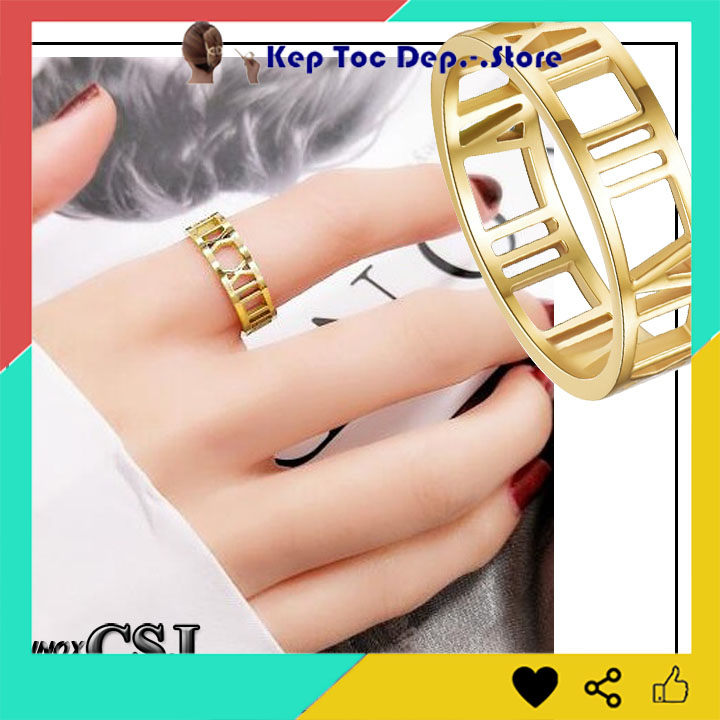 NHẪN TITAN SỐ LA MÃ MẠ VÀNG TƯƠI - đẹp, bền màu - tặng hộp đựng xinh xắn