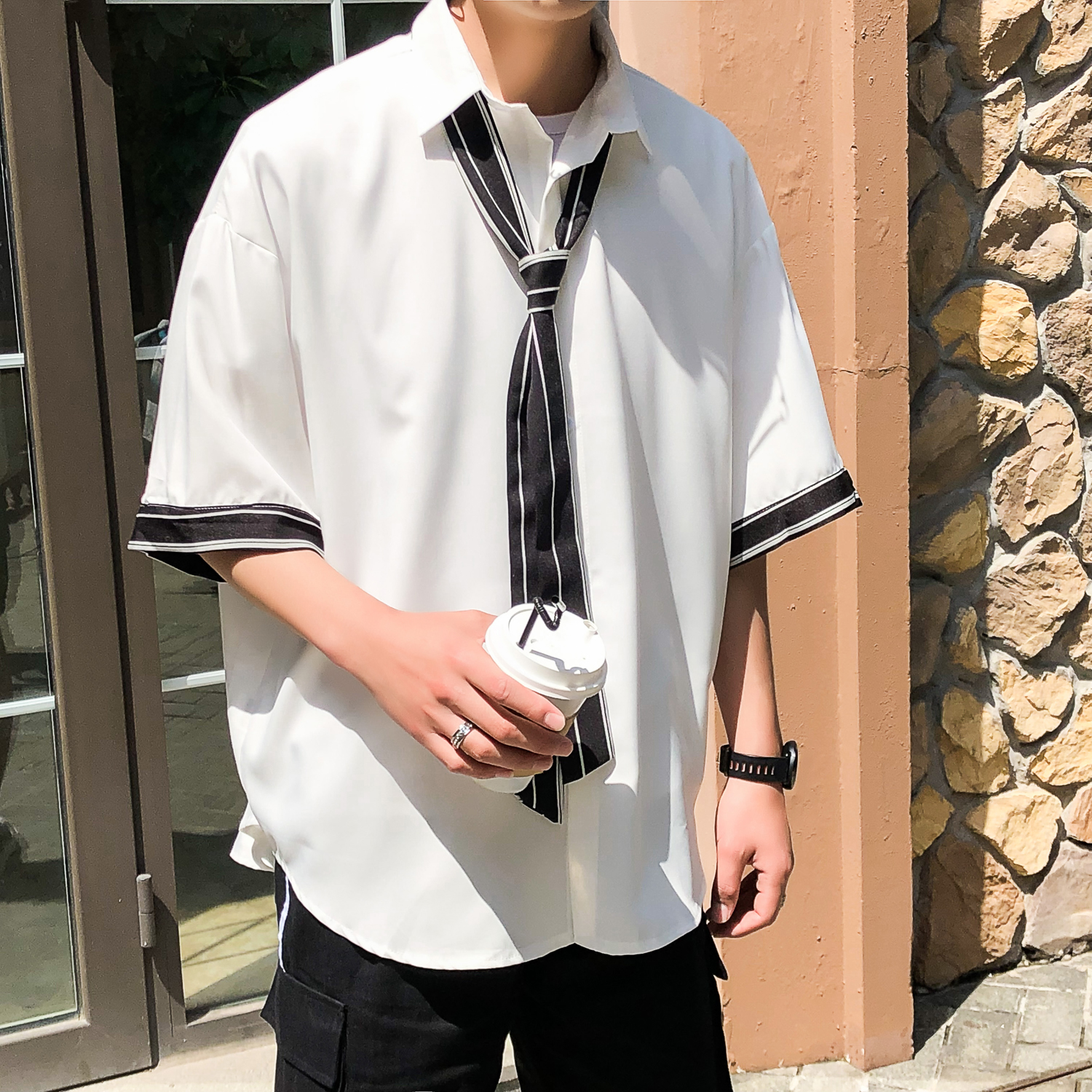 ( Tặng Kèm Cà Vạt ) Áo Sơ Mi Nam Ngắn Tay Trơn Một Màu Thanh Lịch Kiểu Hàn Quốc Trẻ Trung Phong Cách SMARTLY GIRL SOMI NAM 9000015C