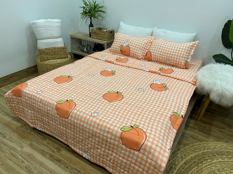 Chăn hè thu trần bông 3 lớp 1m8x2m,mẫu đào cam
