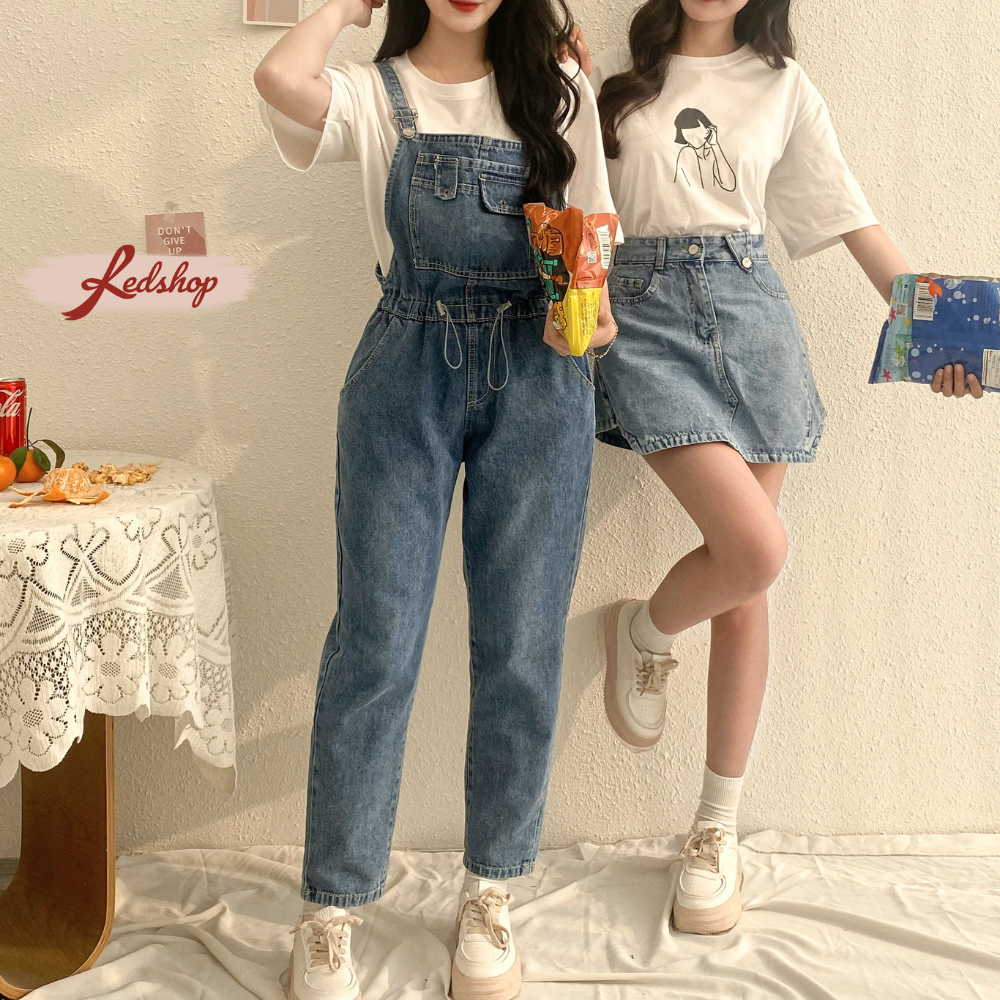 Quần yếm jean túi ngực phong cách Hàn Quốc Red Shop 30087
