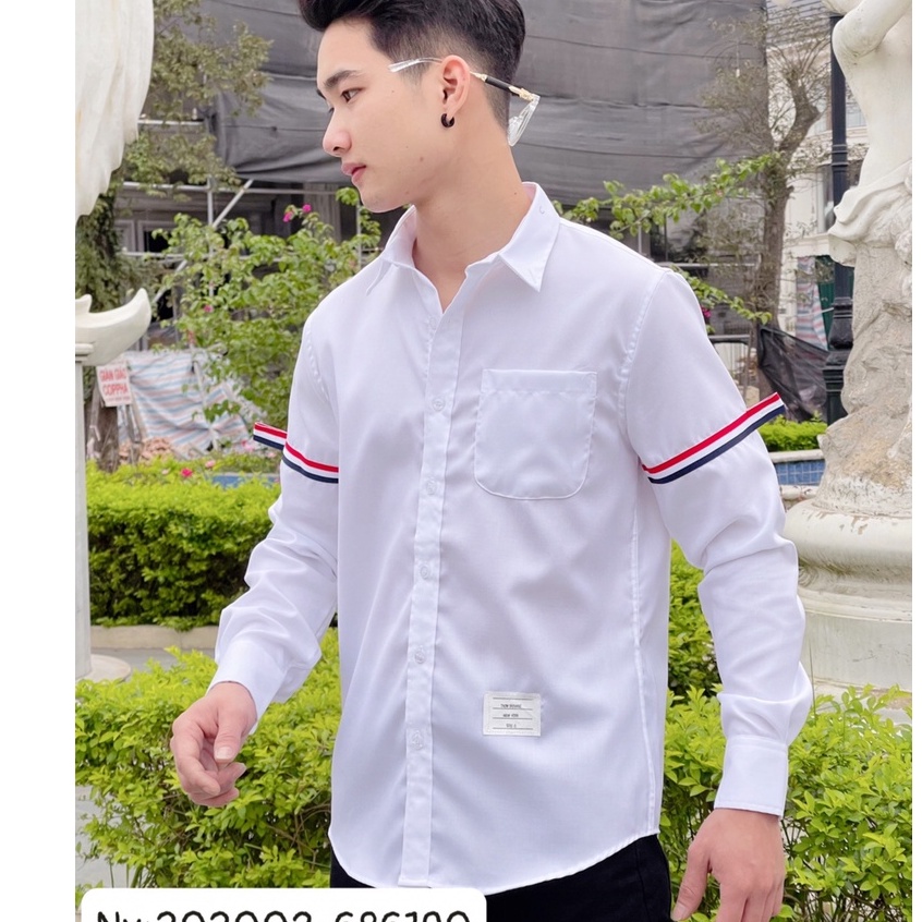 Áo sơ mi viềm tàyom thụng chất thô lụa,ln.