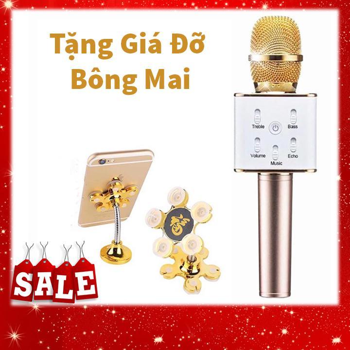 Micro Karaoke Bluetooth Q7 Kiêm Loa Nghe Nhạc Bluetooth - Mic Hát Karaoke Bluetooth - Tặng Giá Đỡ Hít Bông Mai