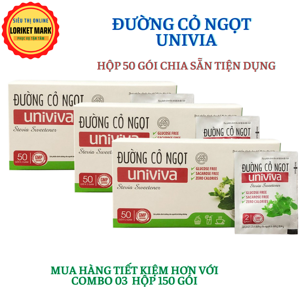 Đường cỏ ngọt stevia 03 hộp tổng 150 gói thực phẩm cho người ăn kiêng đường, bị tiểu đường, huyết áp cao và béo phì mỡ máu có nhu cầu ăn kiêng đường