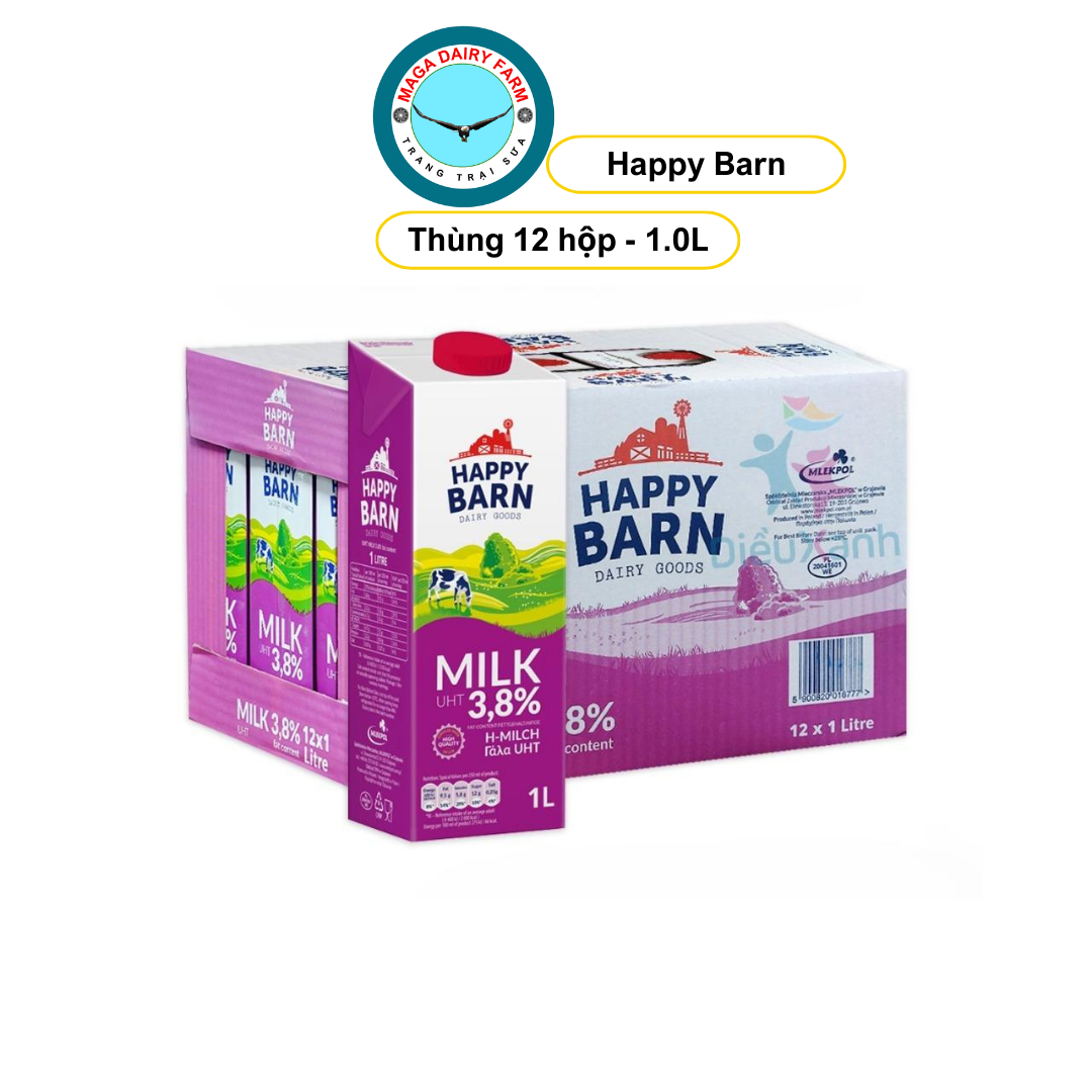 [Thùng] Sữa tươi tiệt trùng HAPPY BARN 1L béo 3.8% - Ba Lan
