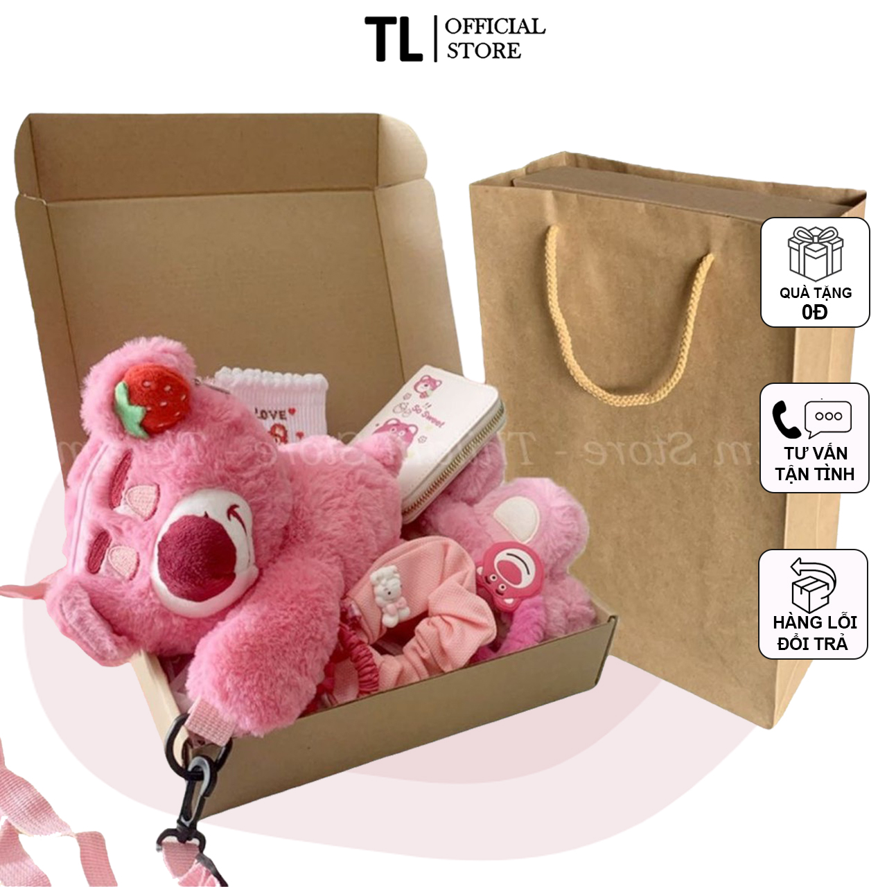 Combo quà tặng Túi Gấu - set quà siêu cute dành cho bạn nữ, quà Sinh nhật Kèm thiệp